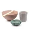 Salt & Pepper Ikana Pottery 3 Piece Bowl, Cup & Blossom Dish Set