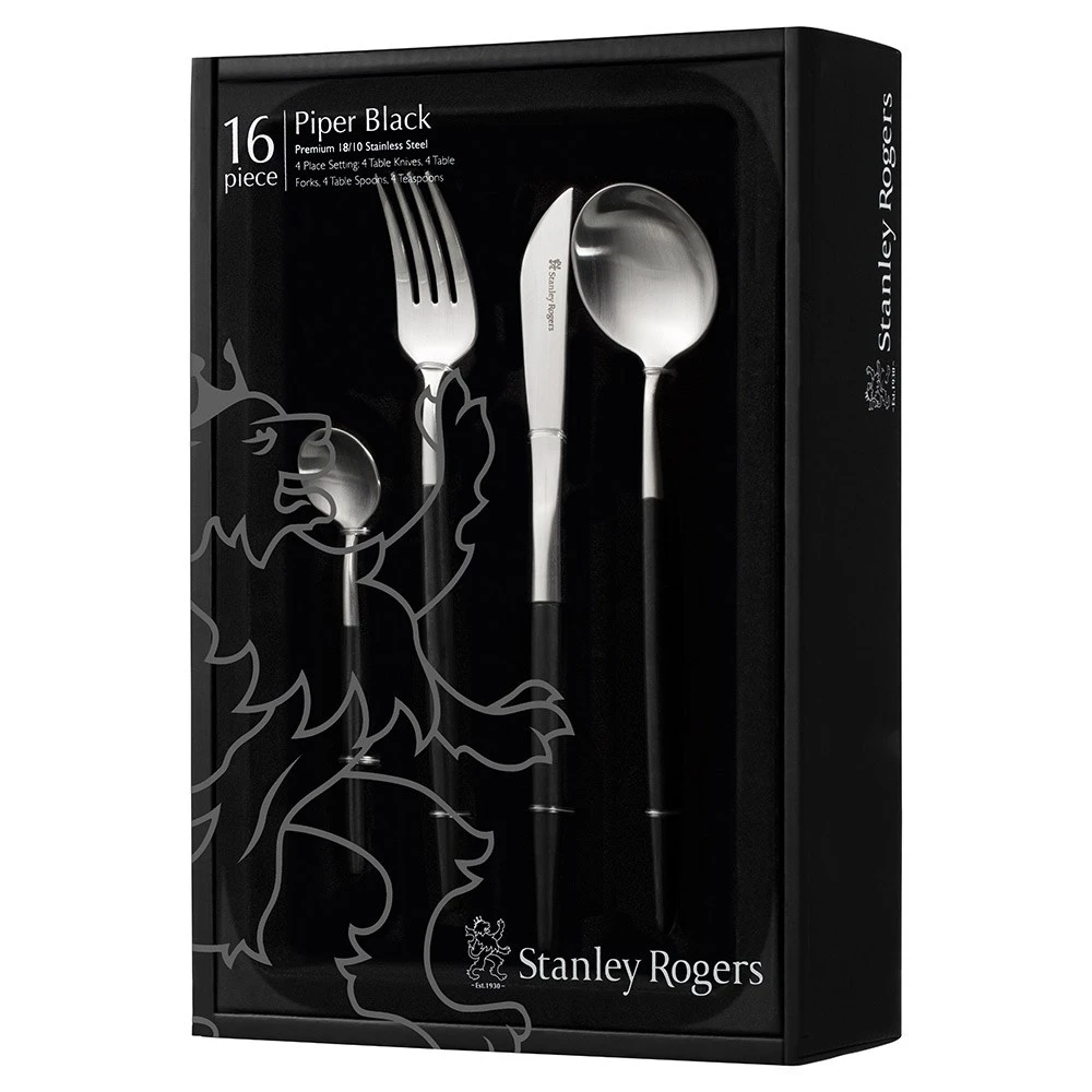 Stanley Rogers Piper 18/10 Stainless Steel 16 Piece Cutlery Set Black 4 Stanley Rogers Piper 18/10 Stainless Steel 16 Piece Cutlery Set Black - Image 2
