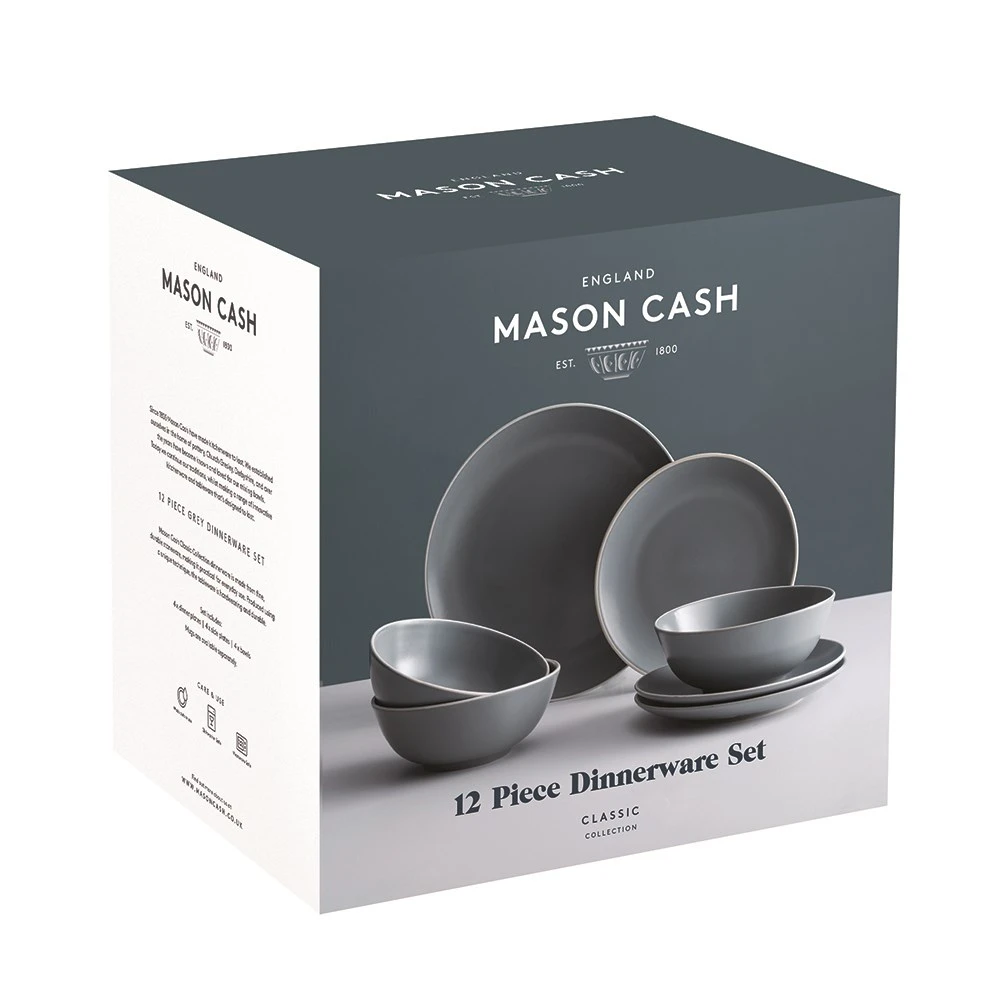 Mason Cash Classic Collection Stoneware 12 Piece Dinner Set Grey 4 Mason Cash Classic Collection Stoneware 12 Piece Dinner Set Grey - Image 2